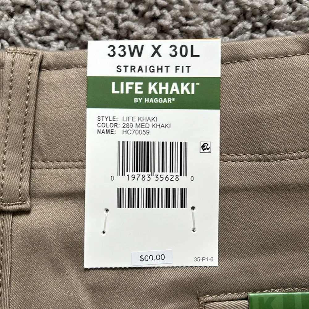 Haggar Men's Life Khaki Comfort Chino Flat Front Pant, Medium Khaki, 33x30